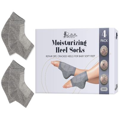 Ballotte Moisturizing Heel Socks for Dry Cracked Feet Women, Gel-Lined Heel Socks, Refreshing Foot Sleeve for Cracked Footbed, Hydrating Feet Guards for Women Overnight Repair (2 Pairs, Gray)