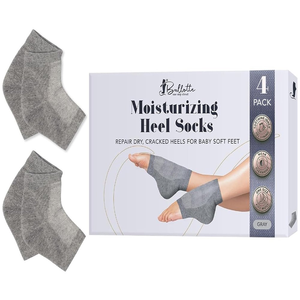 Ballotte Moisturizing Heel Socks for Dry Cracked Feet Women, Gel-Lined Heel Socks, Refreshing Foot Sleeve for Cracked Footbed, Hydrating Feet Guards for Women Overnight Repair (2 Pairs, Gray)