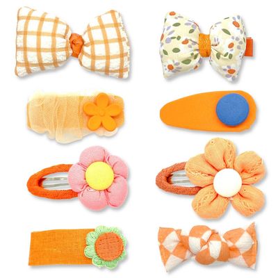Bow Hair Clips for Girls - 8 Pack Orange Cute Toddler Hair Clips, Barrettes & Bows, Alligator Lined Snap Clips, Baby Girls Hair Accessories for Little Kids, Children & Teens