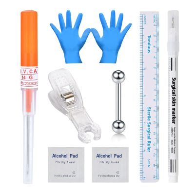 Beautidots 14G 16G 20G Body Piercing Kit for Ear Nose Lip Tongue Eyebrow Septum Belly Catheter Piercing Needles with Clamp Gloves Jewelry Self Piercing Kits at Home