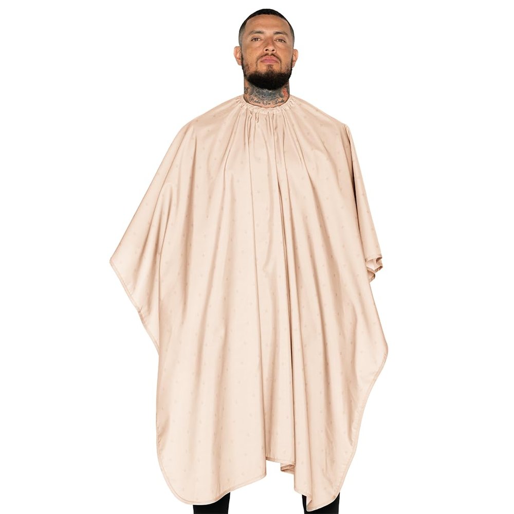 Barber Strong The Barber Cape Haircut Cover for Men, Hair Repelling and Static-Reducing Material, Flexible Elastic Neckband, Water Resistant Fabric, Oversized for Complete Coverage - Khaki Shield