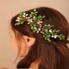 BERYUAN Green Teardrop Crystal Pearls Hair Comb with Gold, Handmade Fashion Jewelry Hair Accessory for Women, Bridal Side Combs for Wedding, Daily Life Wear, Parties, Celebrations view 3