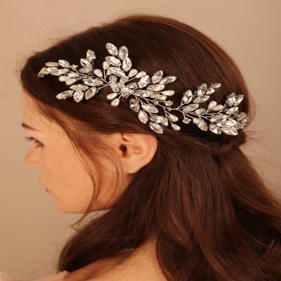 BERYUAN Purple Hair Comb with Teardrop Crystal Pearls and Silver Bridal Headband for Women Girls Wedding