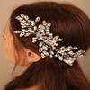BERYUAN Purple Hair Comb with Teardrop Crystal Pearls and Silver Bridal Headband for Women Girls Wedding view 3