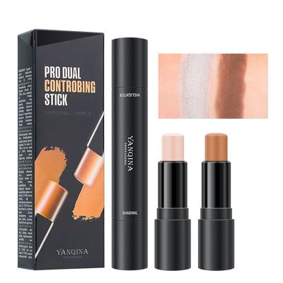 Lovelycat Highlighter Stick Contouring Stick Concealer Contou Dual 2 in 1 Makeup Concealer Contour Cream Set Lasting Contouring Makeup Set (01:Lvory + Dark Brown)