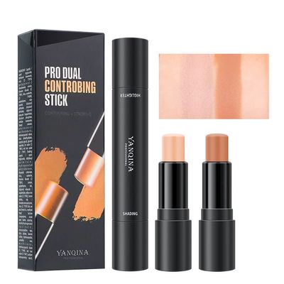 Lovelycat Highlighter Stick Contouring Stick Concealer Contou Dual 2 in 1 Makeup Concealer Contour Cream Set Lasting Contouring Makeup Set (02:Lotus + Light Brown)
