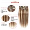 Clip in Hair Extensions Real Human Hair Blonde Balayage Straight Human Hair Extensions Clips in Medium Brown To Bleach Blonde Highlights 7 PCS,16INCH view 3