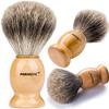 Perfecto Brown Shaver Brush + Chrome Stand Bundle view 2