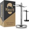 Perfecto Brown Shaver Brush + Chrome Stand Bundle view 3