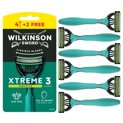 Wilkinson Sword Xtreme 3 Sensitive Disposable Razor for Men 4+2