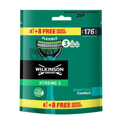 Wilkinson Sword Xtreme 3 Sensitive Disposable Razor with Lubricating Strips of Vitamin E and Aloe Vera, Ideal for Care and Smoothness of the Face