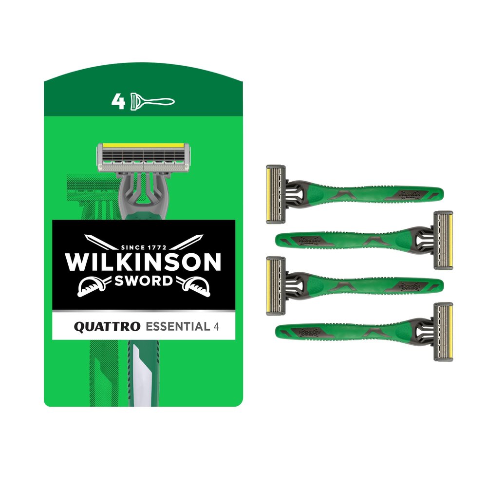 Wilkinson Sword Quattro Sensitive Men's Disposable Razors for Sensitive Skin, Great Addition to Men's Care Toiletry Bag, Razor for Sensitive Skin, Pack of 4