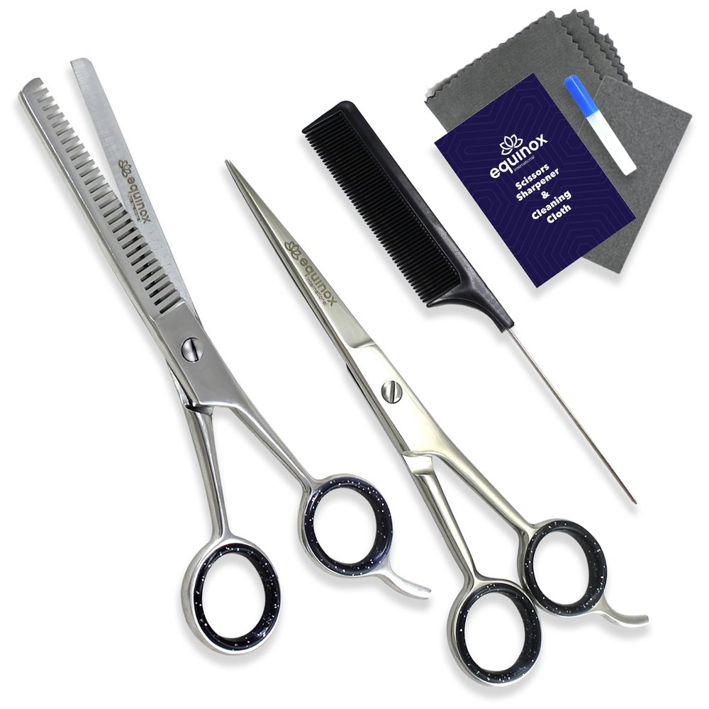 Equinox Professional Hair Cutting Scissors Set - Blending Shears for Hair Cutting Set includes Rat Tail Comb - 6.5 - Barber Scissors Kit for Men and Women - Blending Scissors for Cutting Hair