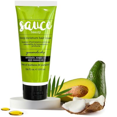 SAUCE BEAUTY Deep Conditioning Hair Mask (3.4 Fl Oz) Guacamole Whip Hair Mask for Damaged Hair & Frizz Control with Avocado, Honey, Monoi & Argan Oil, All Hair Types
