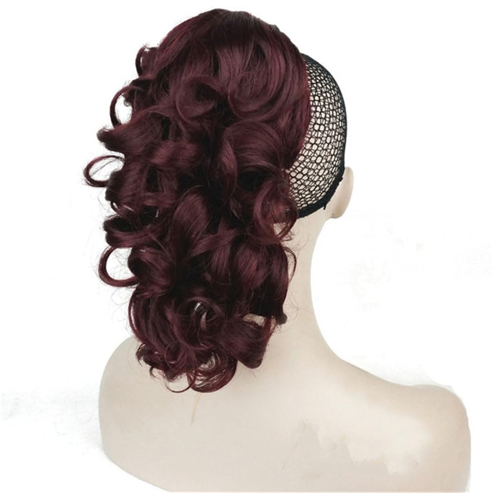 12" Curly Synthetic Clip In Claw Ponytailtail Hair Extension Synthetic Hairpiece 99T Dark Maroon Red 12inches