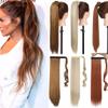 23 Inches Long Straight Wrap Around Clip In Ponytailtail Women Hair Extension Heat Synthetic Ponytail Tail Fake Hair dark red 26inches view 2