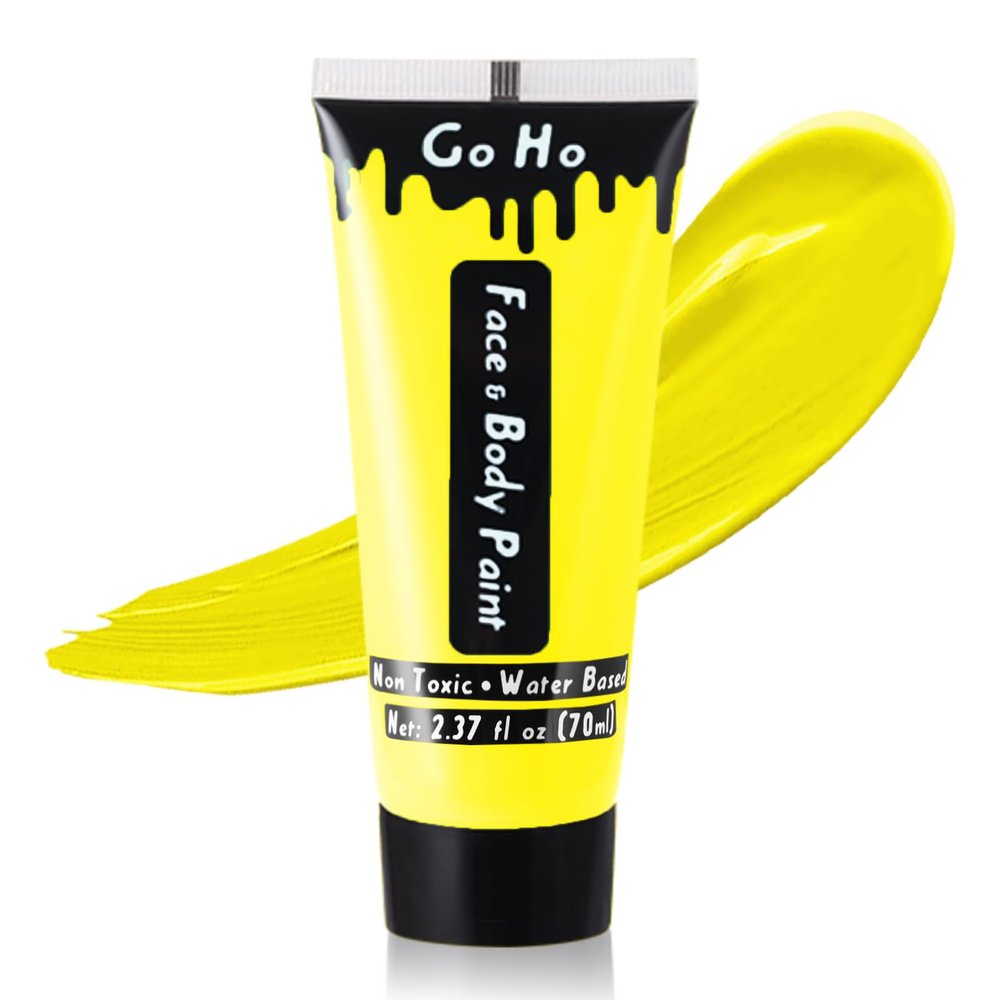 Go Ho Yellow Face Body Paint Washable(2.37oz/pc),Water Based Cream Full Yellow Body Paint for Monster Minions Lion Tiger SFX Cosplay Costumes Festivals Halloween Makeup