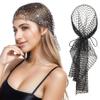 Munyee Hua Sexy Sparkle Rhinestone Black White Lace-able Hijab Cap Wrap Gatsby Headband Diamond Head Scarf For Women Turban Hat Fishnet Mesh Cap Renaissance Headpiece Necklace (Black) view 1