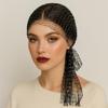 Munyee Hua Sexy Sparkle Rhinestone Black White Lace-able Hijab Cap Wrap Gatsby Headband Diamond Head Scarf For Women Turban Hat Fishnet Mesh Cap Renaissance Headpiece Necklace (Black) view 3