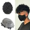Afro Toupee For Black Men Real Human Hair Man Weave Hair Units For Black Men PU Kinky Curly Hair Pieces Mens Toupee Replacement System African American Afro Toupee (1B# OFF BLACK-20mm wave) view 1