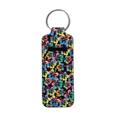 Baxinh Hibiscus Lip Blam Holder Keychain for Women and Girls, Neoprene Chapstick Holder Ksychain, Clip-on Sleeve Chap Stick Pouch Lip Balm Holsteror Lipstick Tracker Safeguard