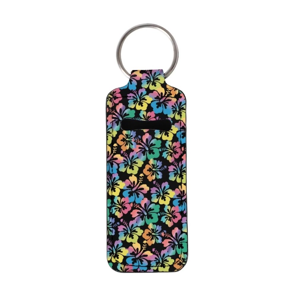 Baxinh Hibiscus Lip Blam Holder Keychain for Women and Girls, Neoprene Chapstick Holder Ksychain, Clip-on Sleeve Chap Stick Pouch Lip Balm Holsteror Lipstick Tracker Safeguard