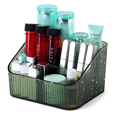 OSteed Green Makeup Organizer 5 Cups, Acrylic Bathroom Countertop Organizer