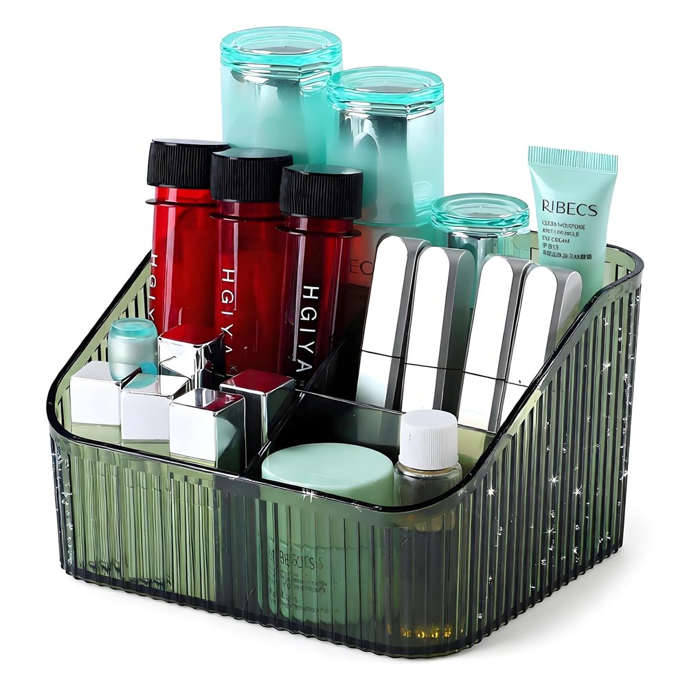 OSteed Green Makeup Organizer 5 Cups, Acrylic Bathroom Countertop Organizer