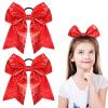 2 Packs Jumbo Cheerleading Bow 8 Inch Large Cheer Hair Bows with Ponytail Holder for Teen Girls Softball Outfit Uniform(Sequin Red) view 1