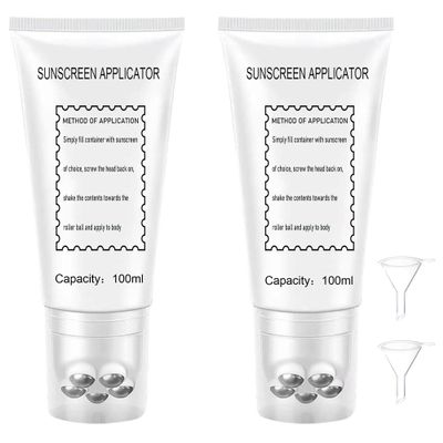 Sunscreen Roller Applicator, Sunscreen Applicator for Kids, Sunblock Applicator for Kids, Refillable Roll On Sunscreen Applicator for Suncream and Lotions (Color : 2 Pack White, Size : 100ml)