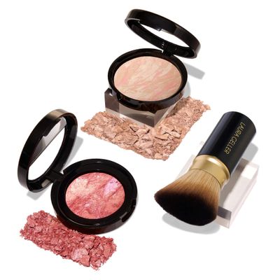 LAURA GELLER NEW YORK 40+ Club Blush-n-Balance 3pc Kit: Baked Balance-N-Brighten Color Correcting Foundation, Porcelain + Retractable Kabuki Brush + Baked Blush-N-Brighten, Tropic Hues