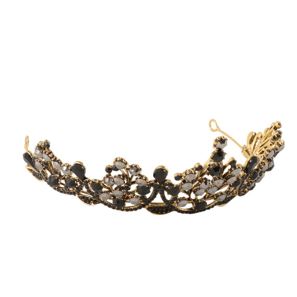 Beavorty 1pc Baroque Crystal Crown Classic Rhinestone Queen Hair Accessory for Weddings and Parties Retro Black Design Stunning Engagement Tiara Elegant Bridal Headpiece