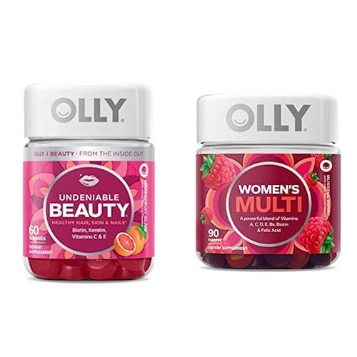 OLLY Undeniable Beauty and Womens Perfect Multi Starter Pack Bundle, Hair, Skin, and Nails Support, Vitamins A, C, D, E, Bs, Biotin & Folic Acid