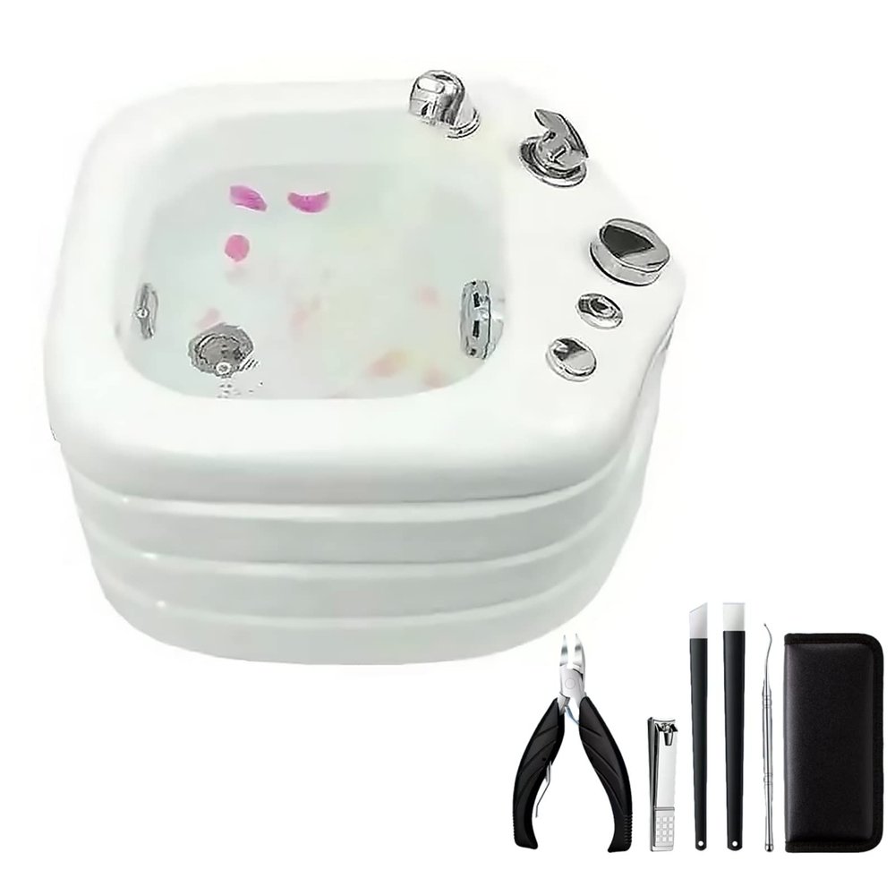 Acrylic Massage Footbath Nail Salon Massage Equipment Hot and Cold Adjustment Heated Foot Spa Pedicure Bowl Bubble Jets & Non-Motorized Rollers for Women and Men (Size : Bath+Pedicure)