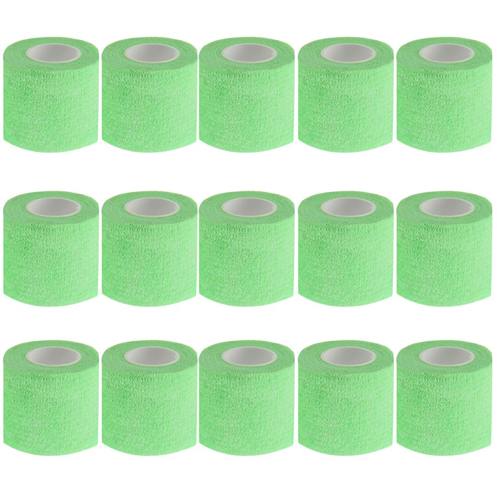 VideoPUP 15pcs Tattoo Grip Tape Phosphor Green, 2.95"x 5Yards Disposable Cohesive Tattoo Grip Cover Wrap Elastic Bandage Handle Grip Tube for Tattoo Machine Tattoo Grip Accessories