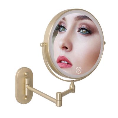 FIDEMM 360Swivel Foldable Design Wall Mounted Makeup Mirror,3 Light Modes Adjustable Double Sided LED Touch Sn Bathroom Shaving Mirror,USB Charging,8" (Color : Gold, Size : 10X)
