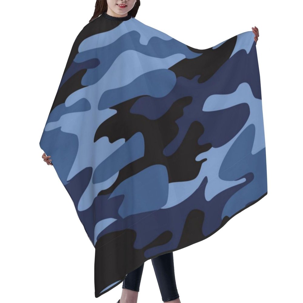 Navy Blue Camouflage Haircut Cape Hair Cutting Salon Apron 55 X 66 Inch, Waterproof Adjustable Snap Hair Dressing Gown Cape, Charming Haircut Barber Gown for Adults