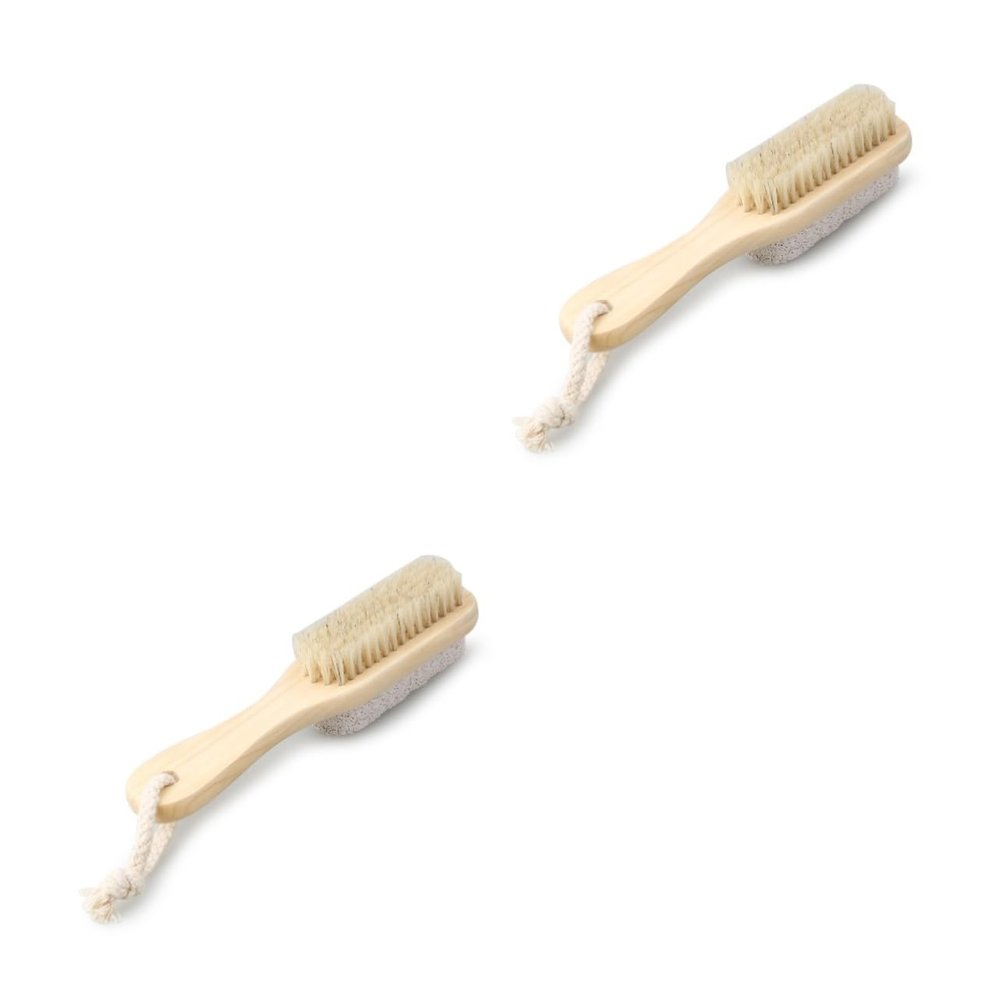 Alipis 2pcs Natural Boar Bristle Foot Brush Wooden Handle Pedicure Tool Scrub Brush