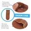 Healifty Pu Leather Razor Cover for Men Travel Razor Protector Case Compact Shaver Carrying Bag Durable Stylish Skin Brown Leather Shaving Accessory view 2