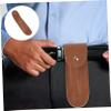 Healifty Pu Leather Razor Cover for Men Travel Razor Protector Case Compact Shaver Carrying Bag Durable Stylish Skin Brown Leather Shaving Accessory view 4