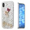 STENES Sparkle Case Compatible with Samsung Galaxy Z Fold 2 5G Case - Stylish - 3D Handmade Bling Butterfly Floral Rhinestone Crystal Diamond Design Girls Women Cover - Pink&Red view 1