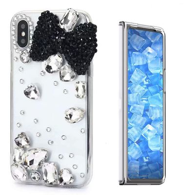 STENES Sparkle Case Compatible with Samsung Galaxy Z Fold 2 5G Case - Stylish - 3D Handmade Bling Bowknot Rhinestone Crystal Diamond Design Girls Women Cover - Black