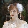 2 Pieces Fairy Feather Pearl Hairpin Hanfu Headdress, Korean Style Hairpins Pearl Feather Tassel Hair Side Clip for Women view 1