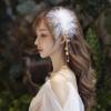 2 Pieces Fairy Feather Pearl Hairpin Hanfu Headdress, Korean Style Hairpins Pearl Feather Tassel Hair Side Clip for Women view 3