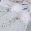 2 Pieces Fairy Feather Pearl Hairpin Hanfu Headdress, Korean Style Hairpins Pearl Feather Tassel Hair Side Clip for Women view 4
