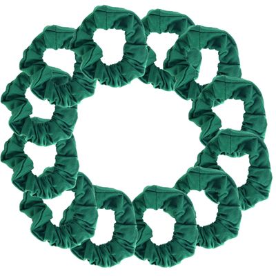 12 Pack Solid Hair Ties Scrunchies (Dark Green)