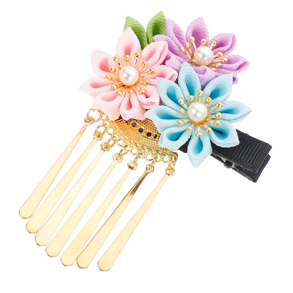 SOESFOUFU Kimono Hair Clip for Weddings Elegant Bridal Barrette Tassels for Traditional Hairstyles Charming Floral Design for Special Occasions