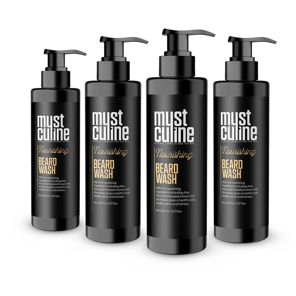 Mustculine Beard Wash Shampoo, Tea Tree Oil & Argan Oil Anti-Dandruff, Anti-Itching Shampoo for Men (4 Package)