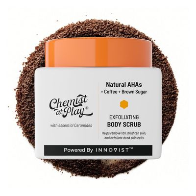 Chemist at Play Exfoliating Body Scrub For Removing Tan & Dead Skin Cells | Rough & Bumpy Skin, Tanned & Pigmented Skin | For Smooth, Soft & Bright Skin | Natural AHAs | Coffee 2.6 fl oz.