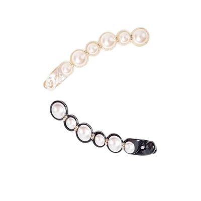 Leadigol 2Pcs Pearl Banana Hair Clip for Women,10.5cm No Slip Claw Clips for thick hair,Ponytail Banana Clip Hairs Crystal Ponytail Holder Fine Hair Claw Hair Clips